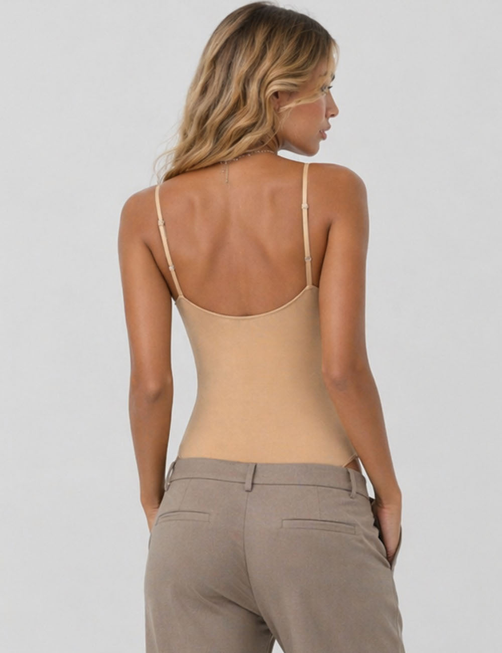 Ladies Chic Solid Color Underwire Spaghetti Strap Sleeveless Bodysuit