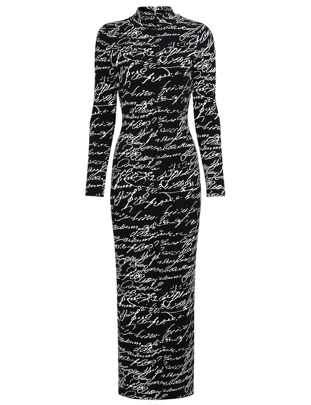 Ladies Mock Neck Letter Pattern Long Sleeves Bodycon Maxi Dress