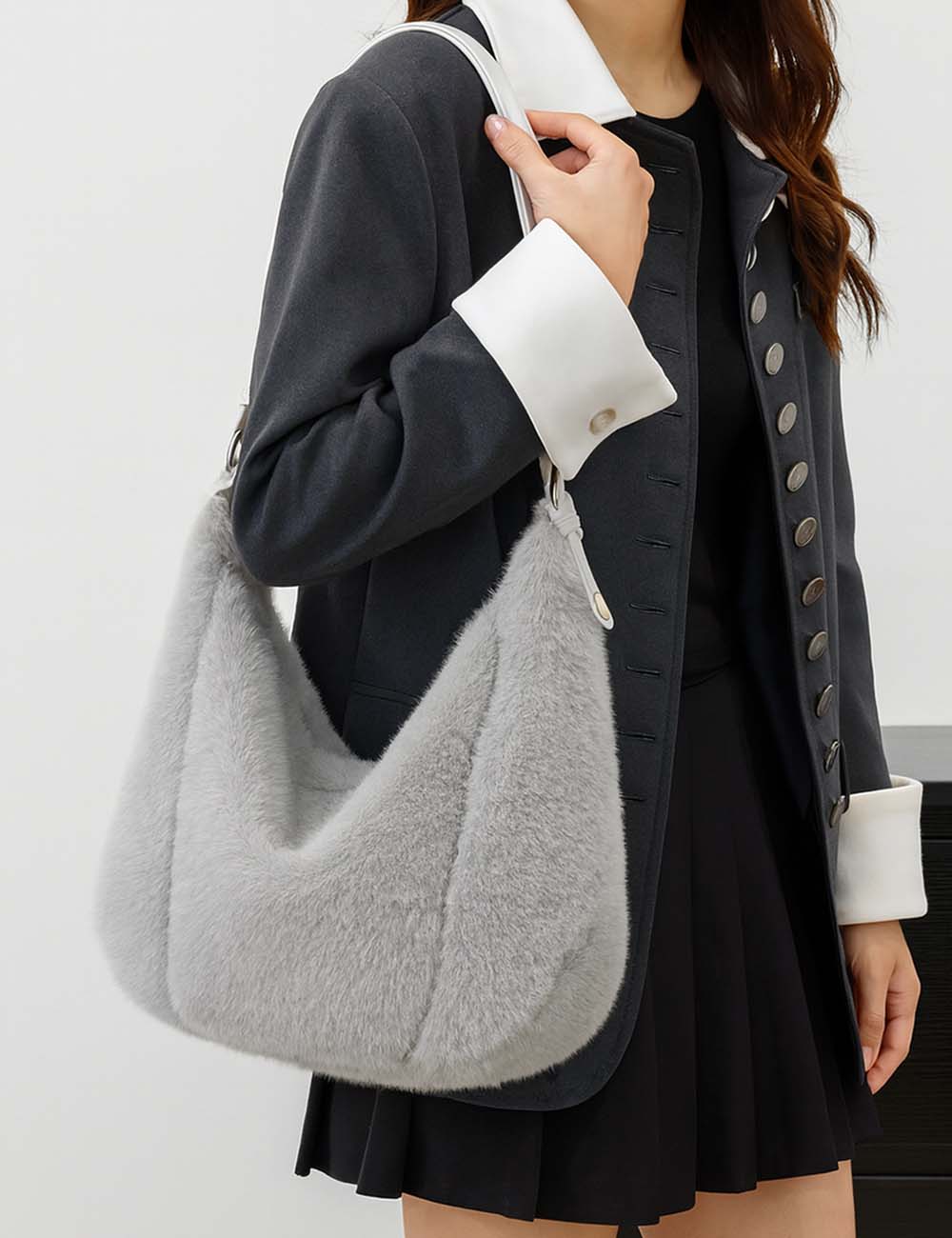 Ladies Faux Mink Fur Handbag Shoulder Tote Bag