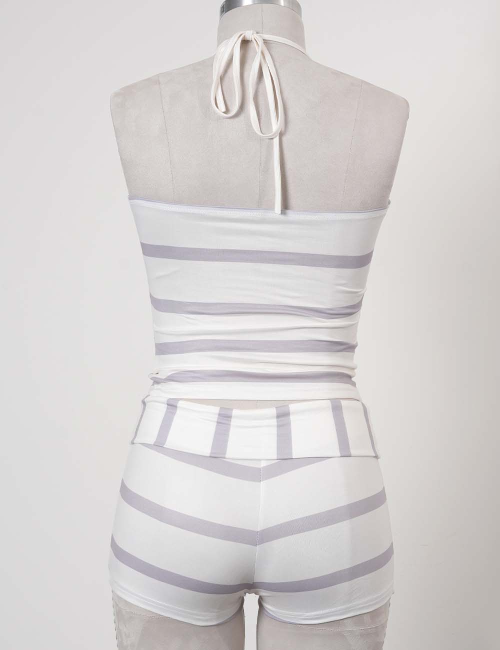 Ladies Chic Striped Halter Top & Foldover Shorts Matching Set