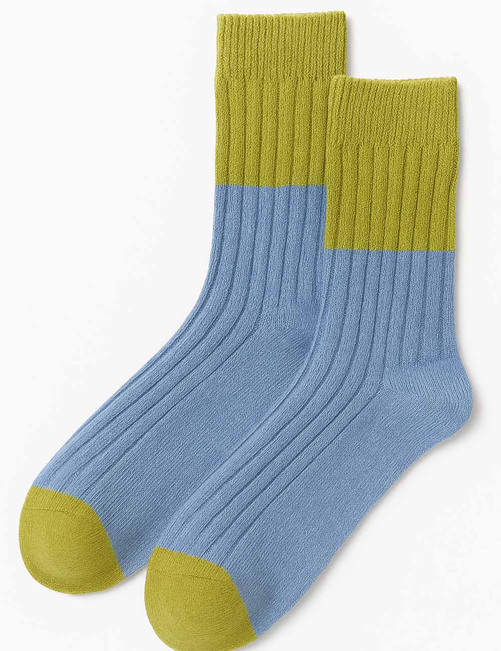 Ladies Soft Warm Winter Color Block Ribbed Midi Calf Socks