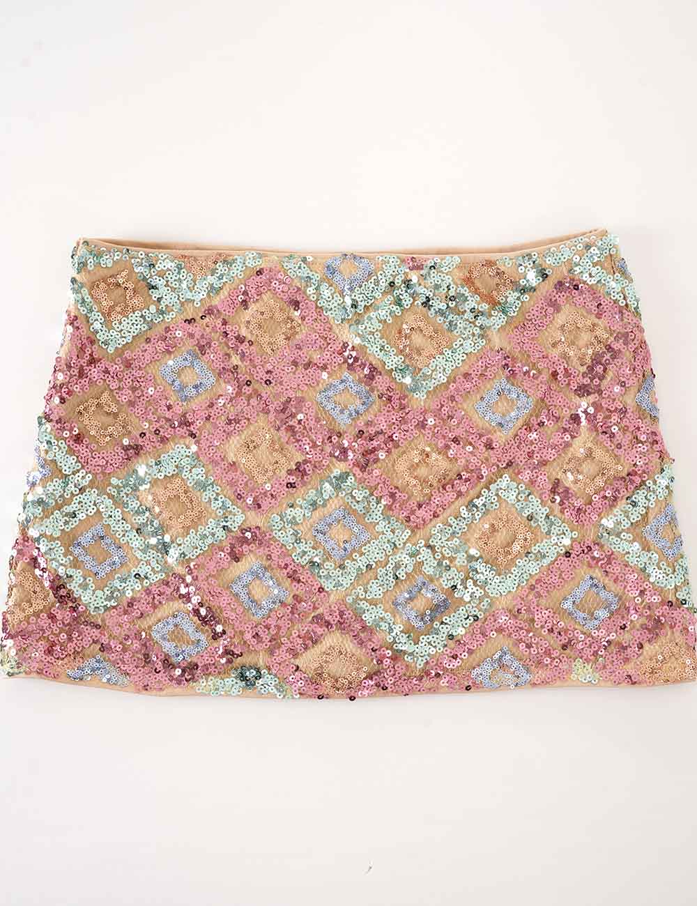 Ladies Boho Colorful Geometric Pattern Sequin Mini Skirt