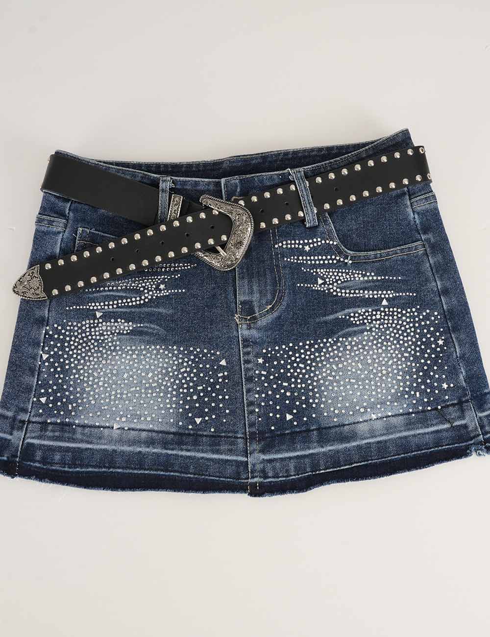 Ladies Rhinestone Raw Edge Hem Denim Skorts