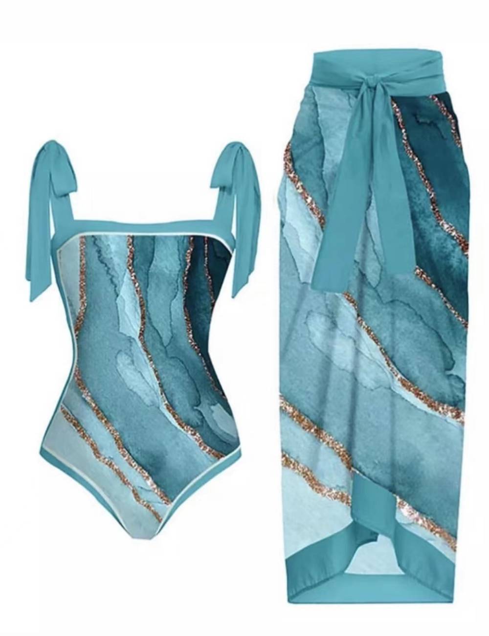 Two Shoulder with Cover One Piece Swimwear SKSW40146
