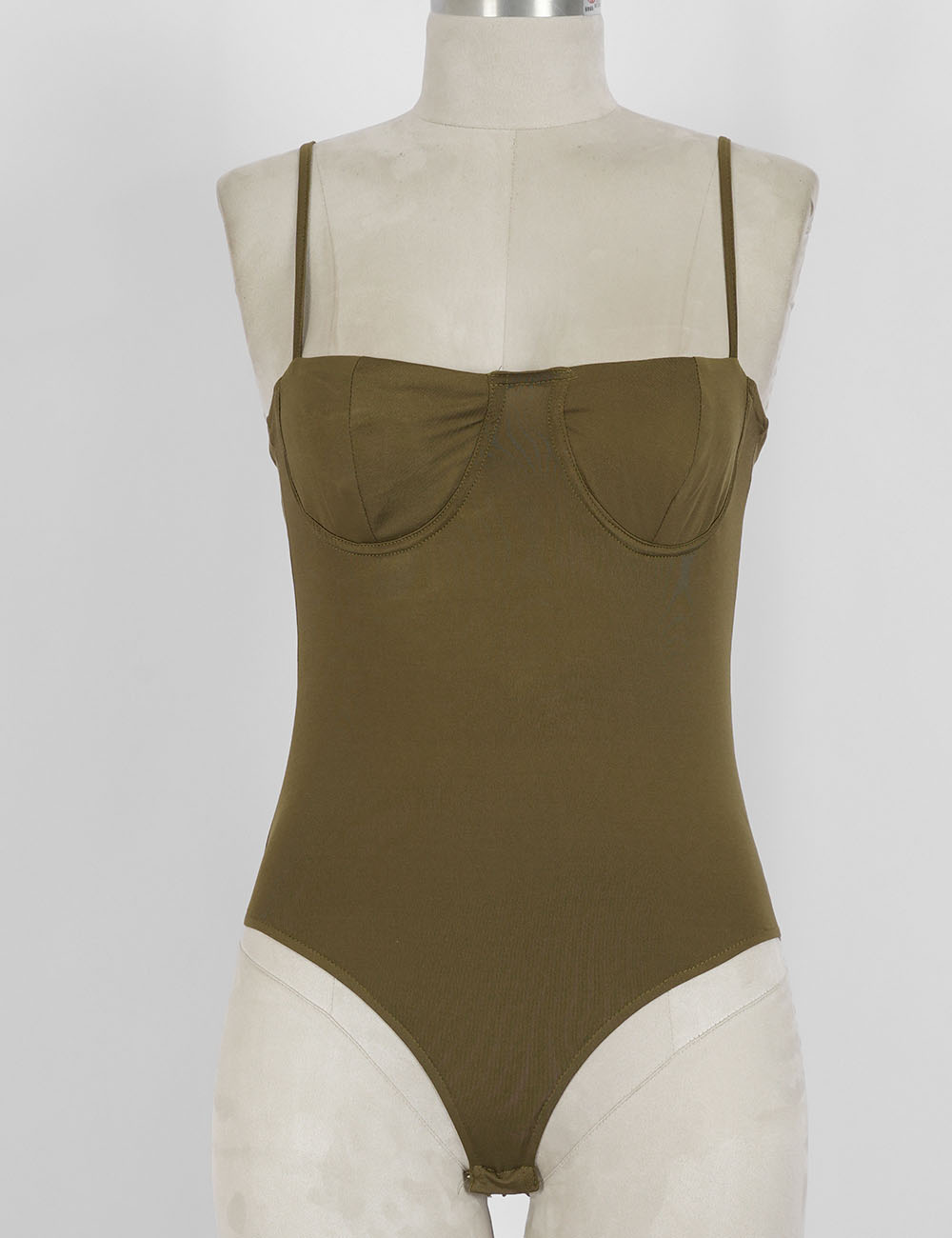 Ladies Chic Solid Color Underwire Spaghetti Strap Sleeveless Bodysuit
