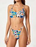 Ladies Tropical Print Halter Scoop Neck Triangle Bikini Set