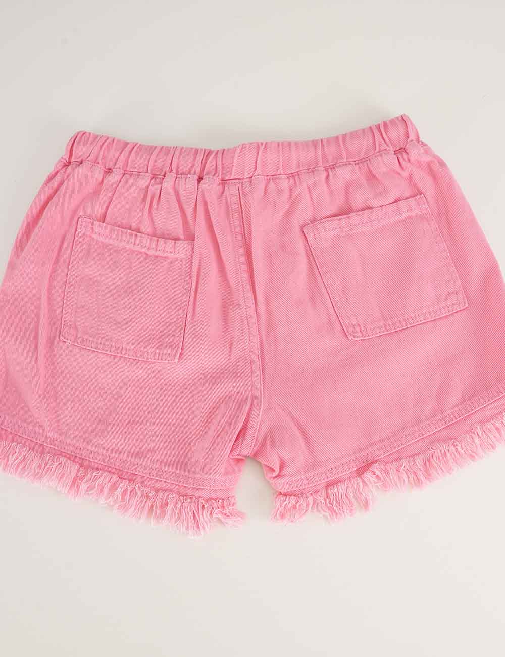 Ladies Solid Color Drawstring Waist Frayed Hem Denim Shorts
