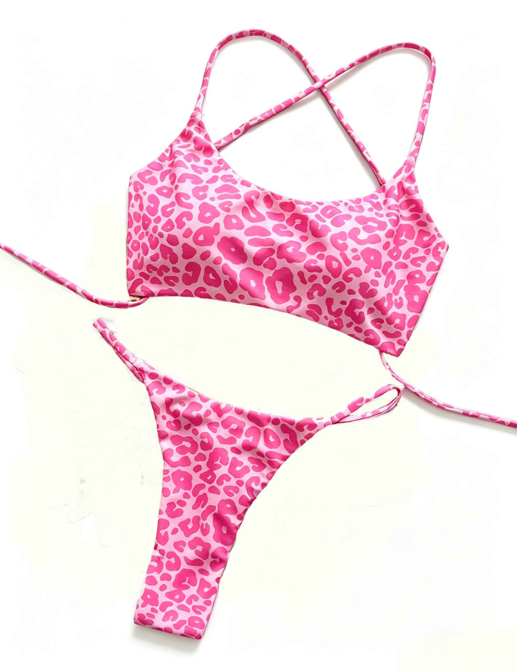 Ladies Leopard Print Halter Scoop Neck Triangle Bikini Set