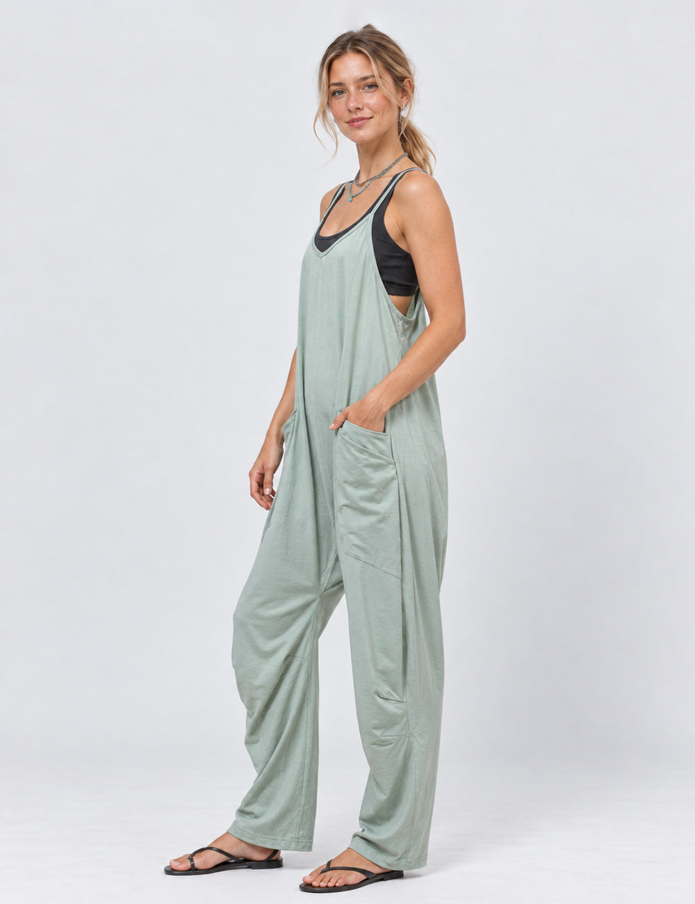 Ladies Casual V-Neck Spaghetti Strap Jumpsuit