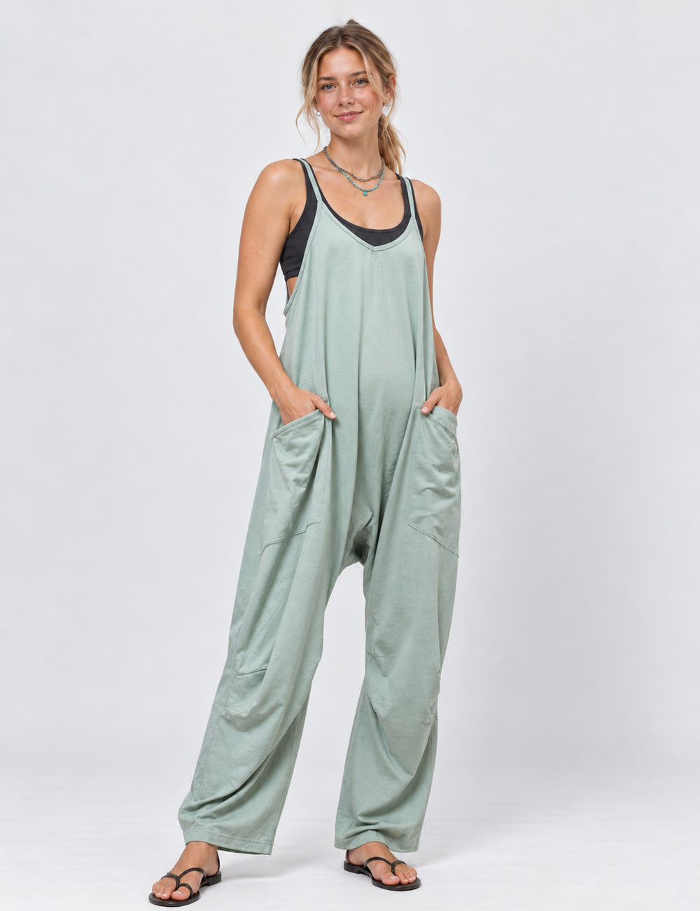 Ladies Casual V-Neck Spaghetti Strap Jumpsuit