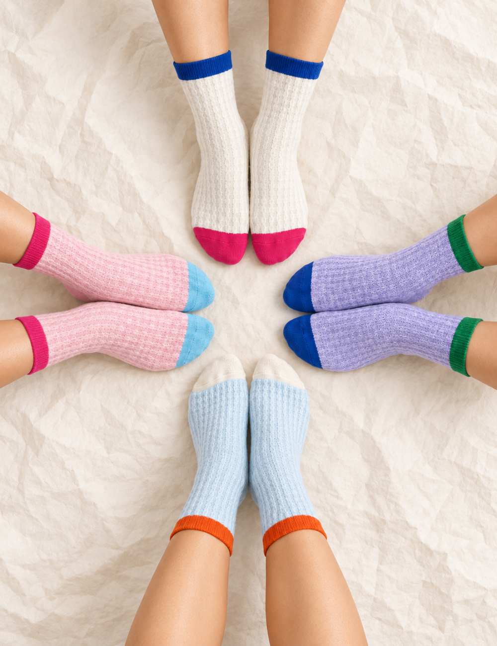 Ladies Mesh Knit Color Block Mid Calf Socks