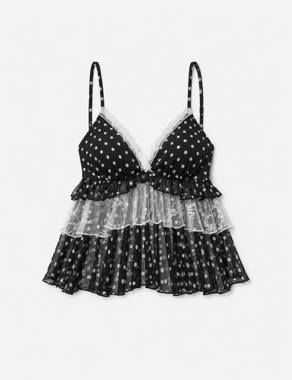 Ladies Casual Polka Dot Ruffle Hem Cami Top