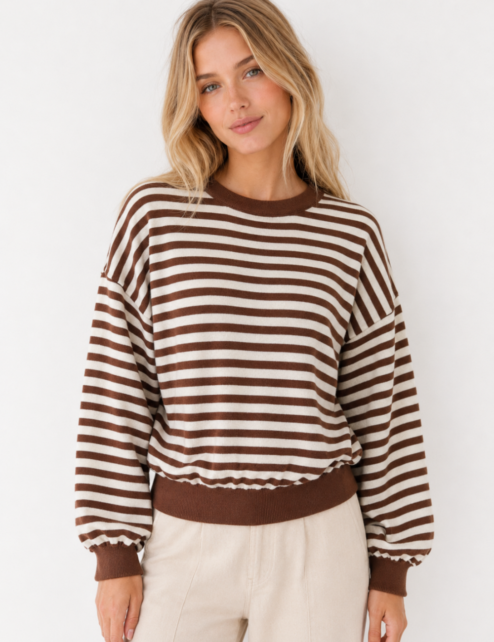 Ladies Stripe Back Cutout Long Sleeve Knit Sweater