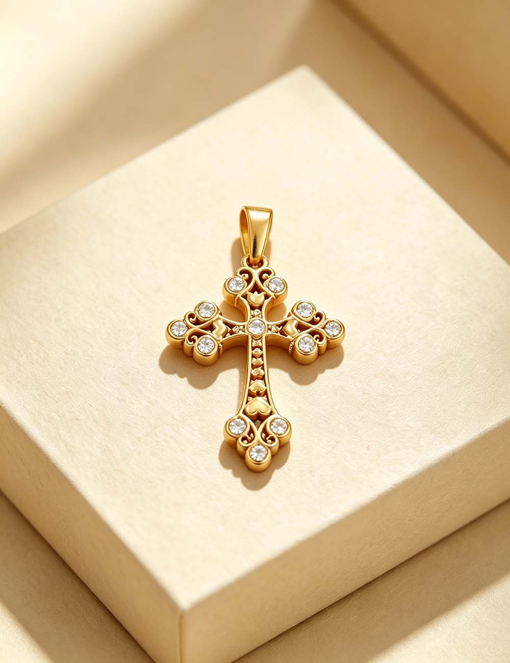 Ladies Gothic Vintage CZ Cross Heart Charm Pendant