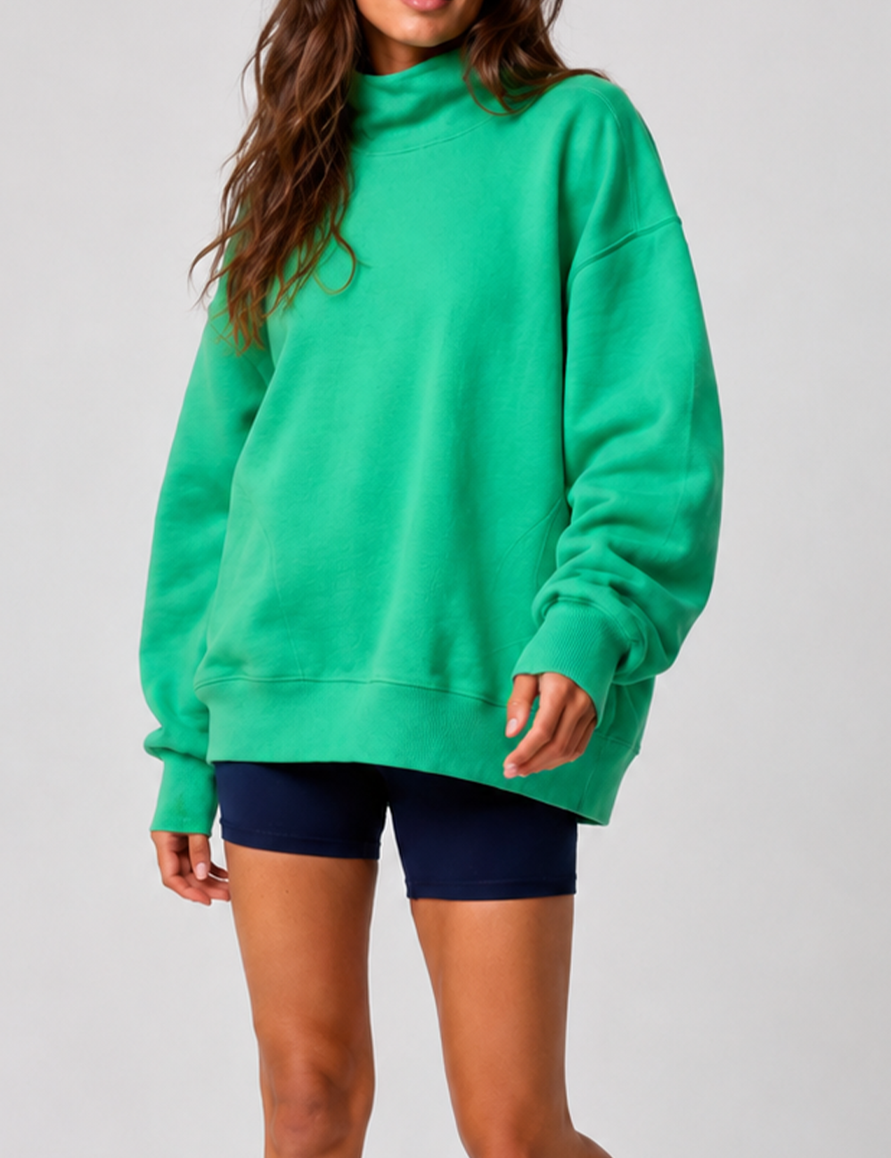 Ladies Casual Mock Neck Long Sleeves Pocket Pullover Sweatshirt
