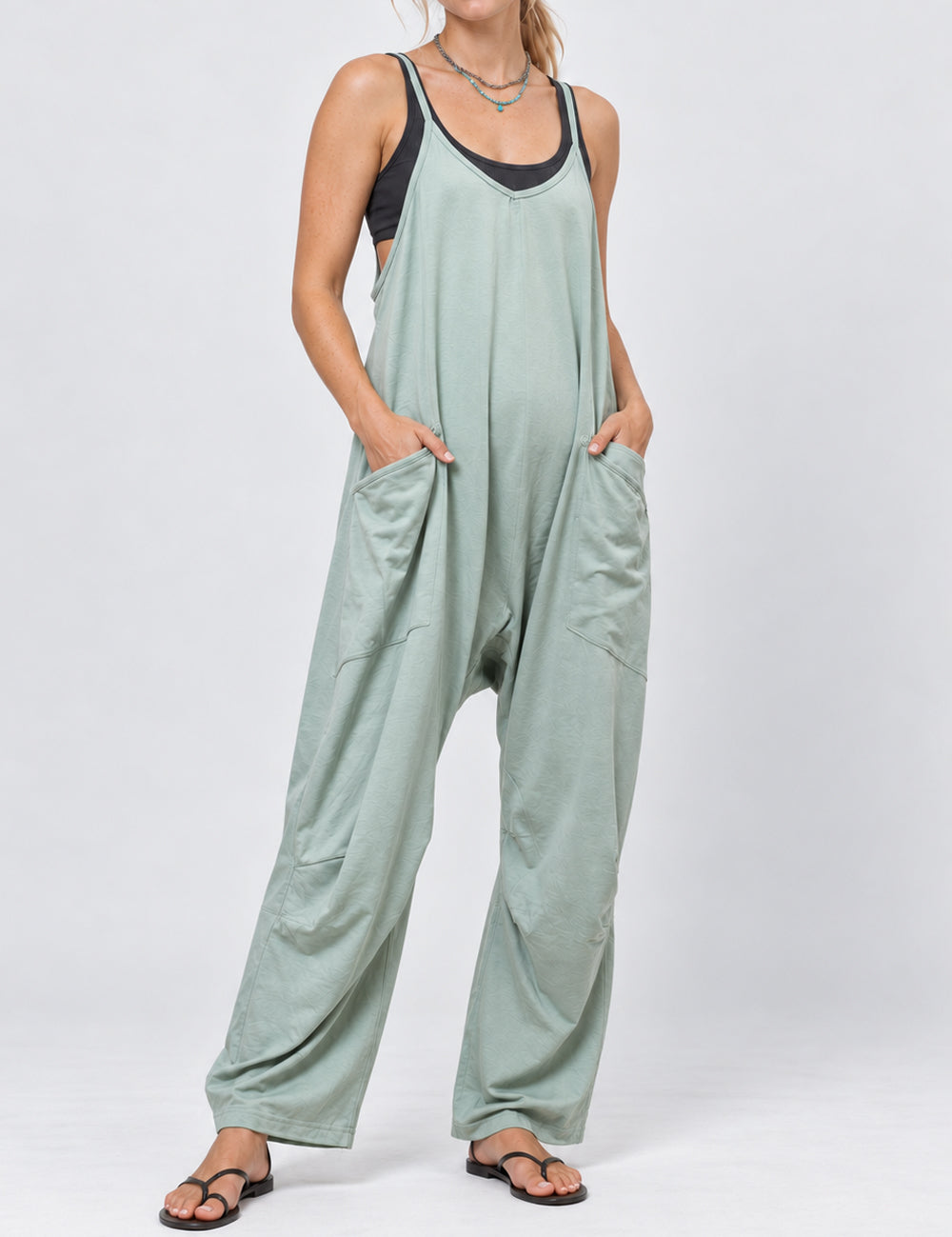 Ladies Casual V-Neck Spaghetti Strap Jumpsuit