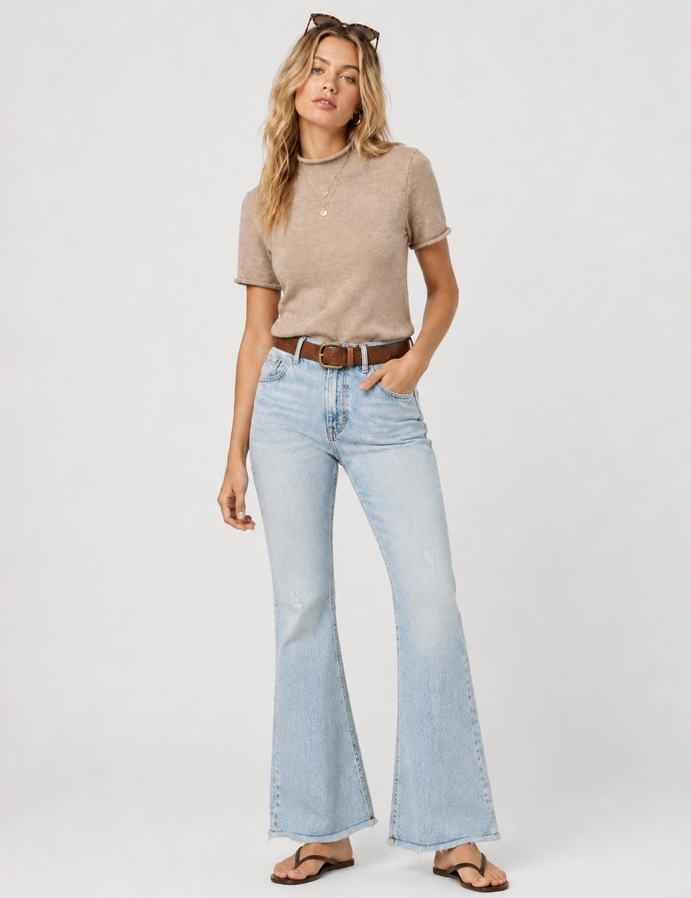 Ladies Casual Mock Neck Short Sleeves Knit Top