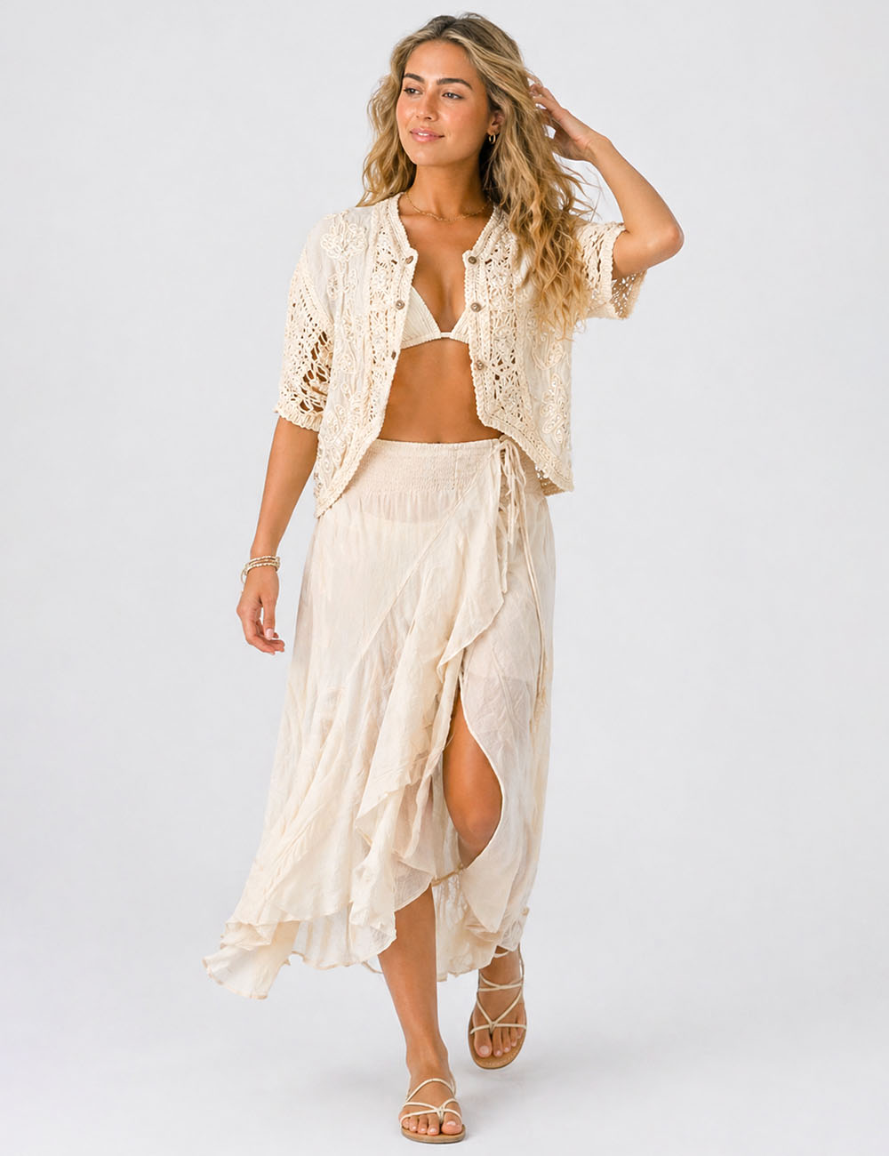 Ladies Boho Embroidery Crochet Knit Kimono Sleeves Cardigan