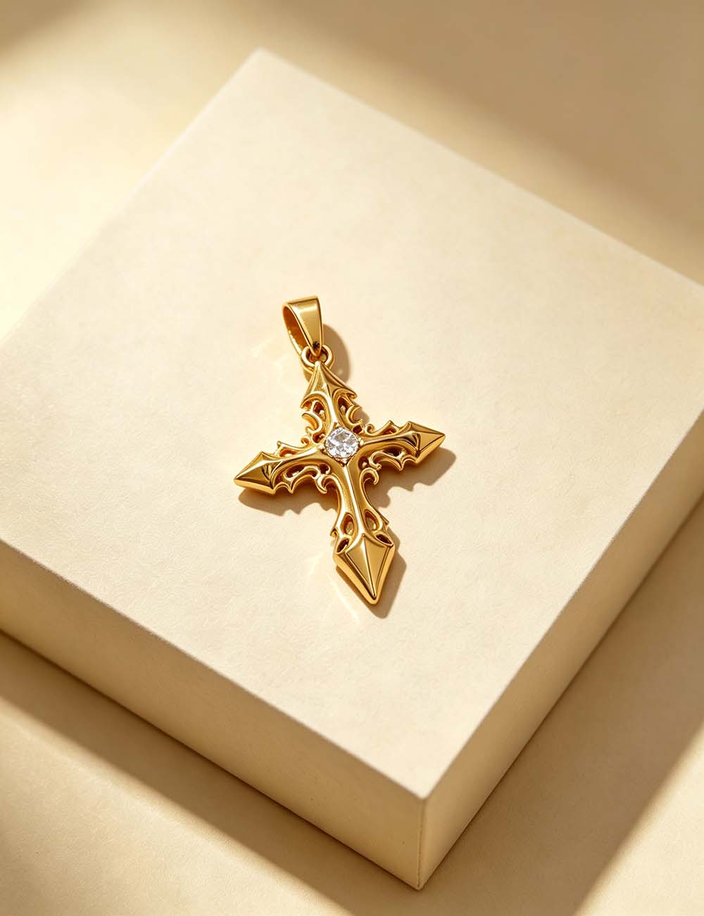Ladies Gothic Vintage CZ Cross Heart Charm Pendant