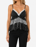 Ladies Casual Polka Dot Ruffle Hem Cami Top
