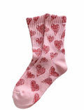 Ladies Valentine's Heart Pattern Ribbed Edge Knit Midi Calf Socks