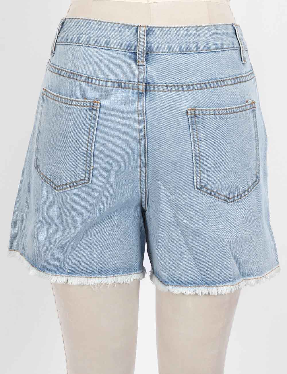 Ladies Rhinestone Star Raw Edge Hem Denim Shorts