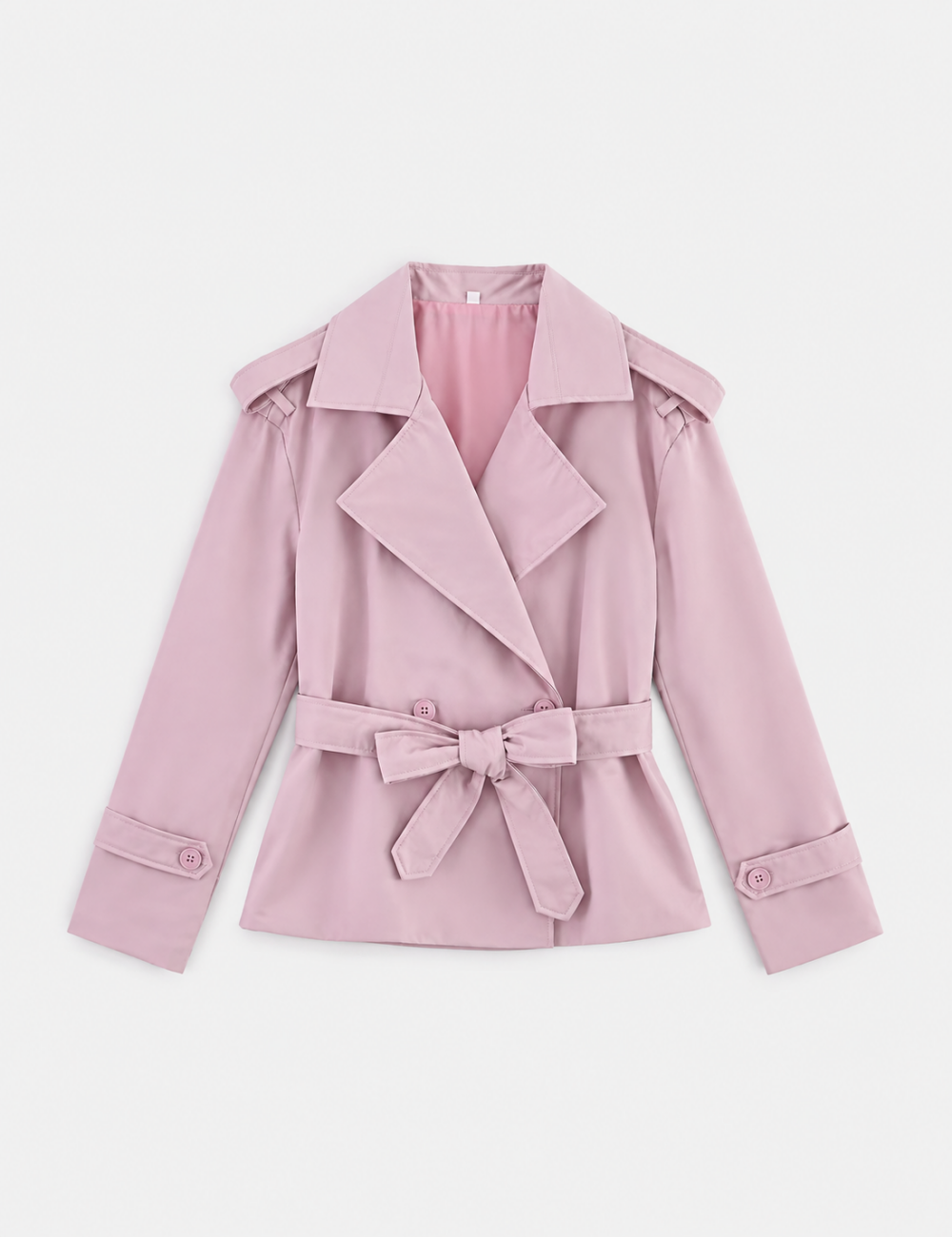 Ladies Lapel Collar Belted Short Trench Coat