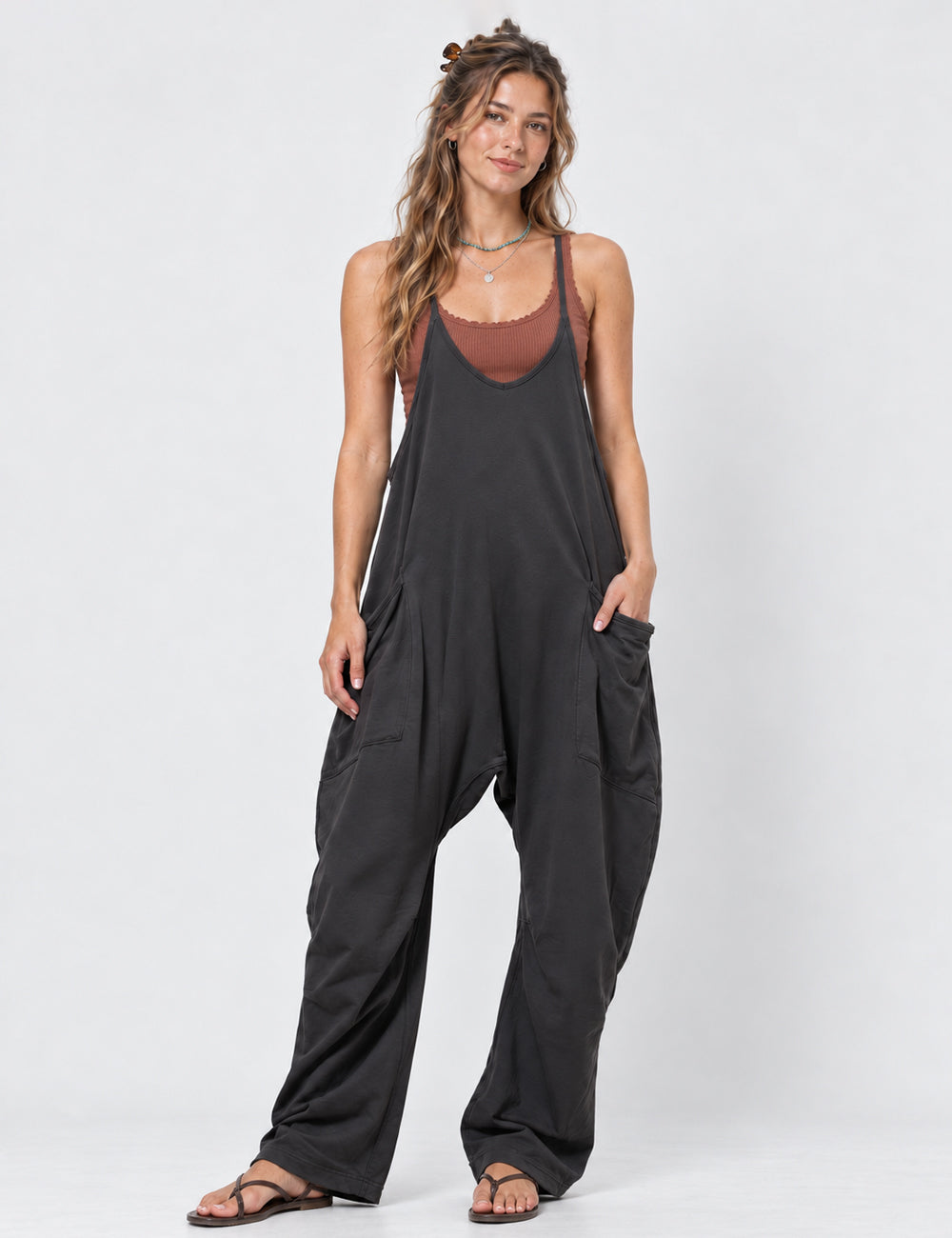 Ladies Casual V-Neck Spaghetti Strap Jumpsuit