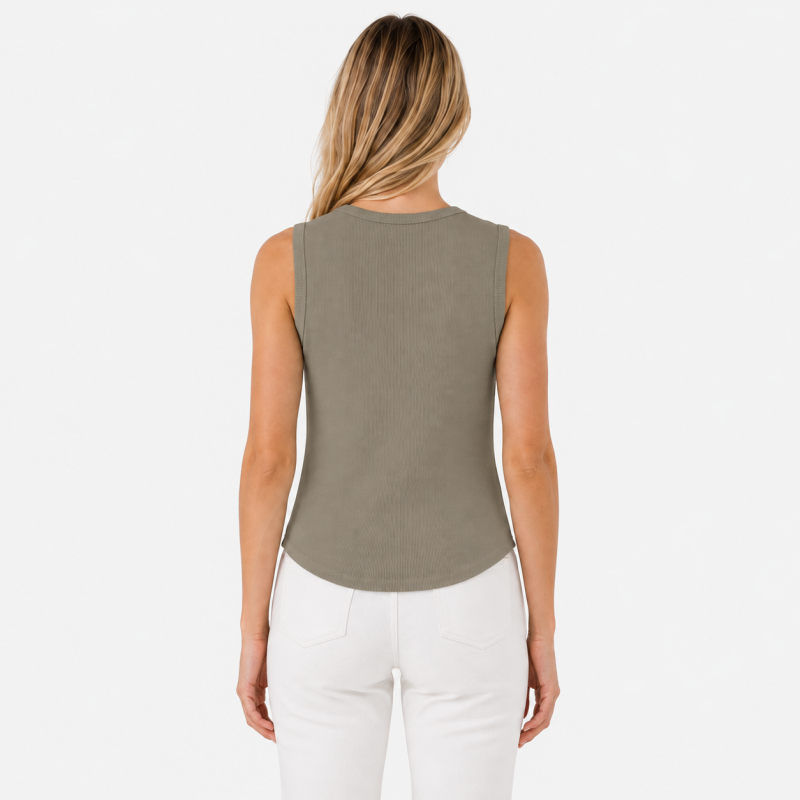 Ladies Crew Neck Button Sleeveless Top