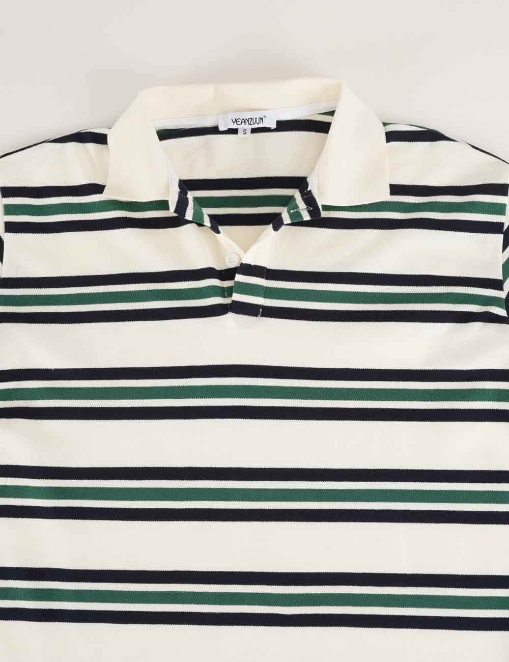 Ladies Striped Polo Collar Short Sleeves T-Shirt Top