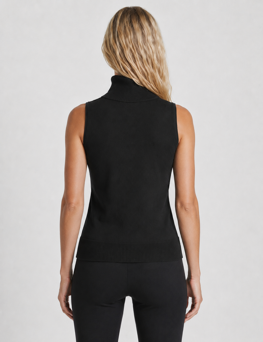 Ladies Knit Turtleneck Ribbed Hem Sleeveless Pullover Top