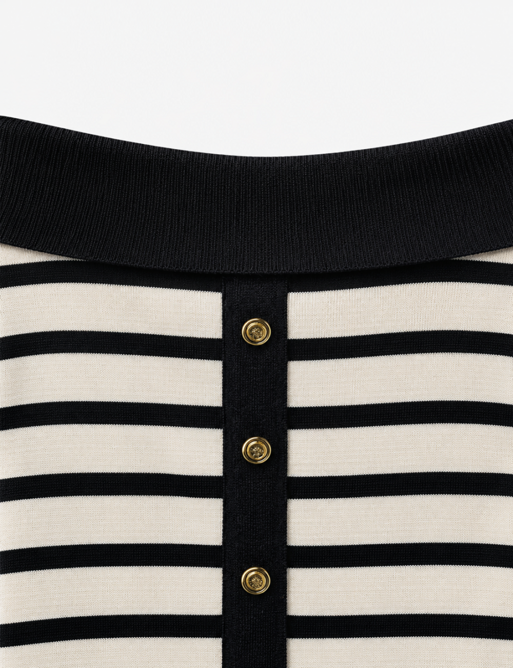 Ladies Off Shoulder Striped Button Detail Knit Top
