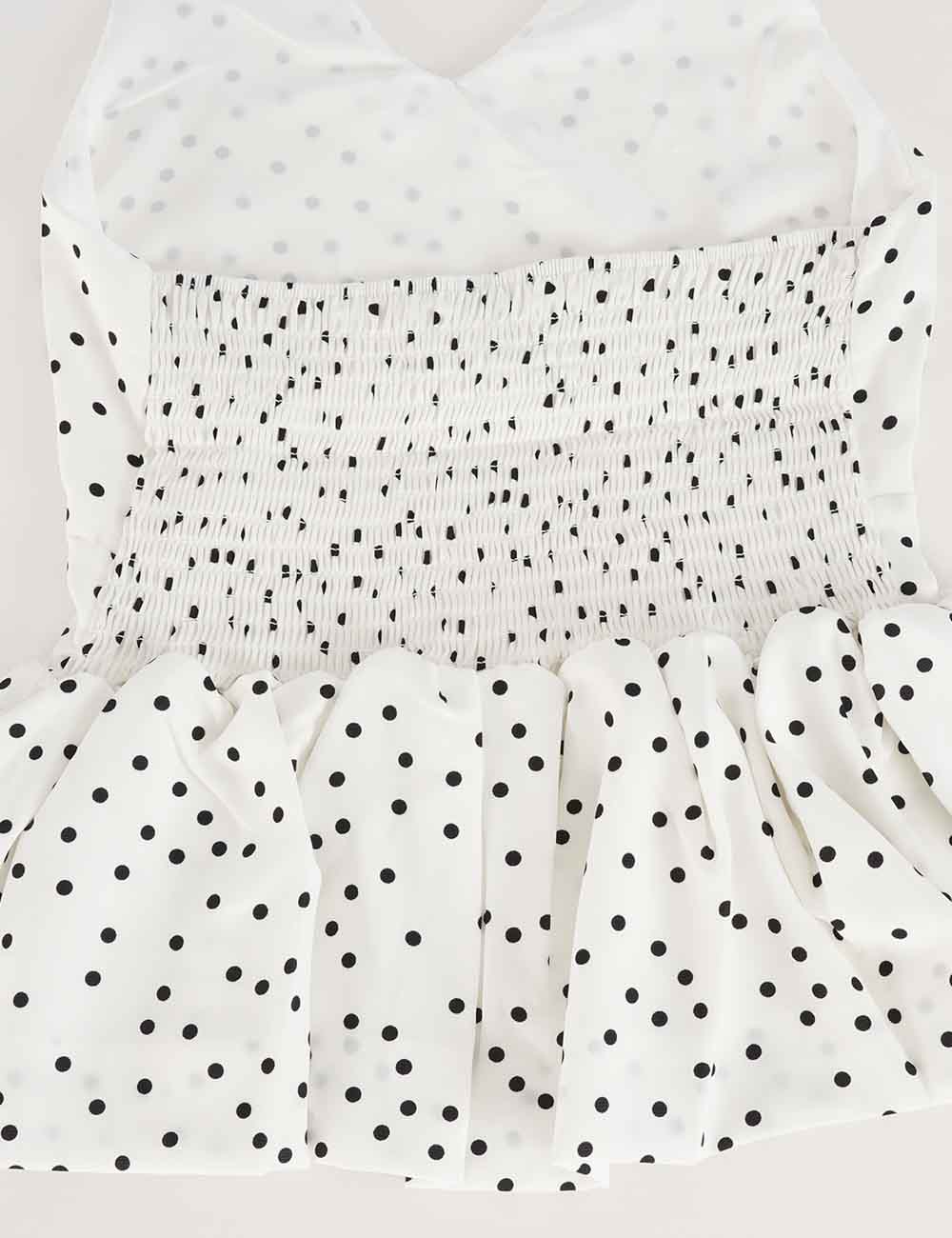 Ladies Polka Dot Halter Ruffle Hem V-Neck Sleeveless Top