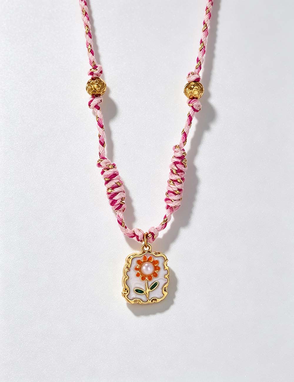 Ladies Colorful Floral Braided Cord Necklace