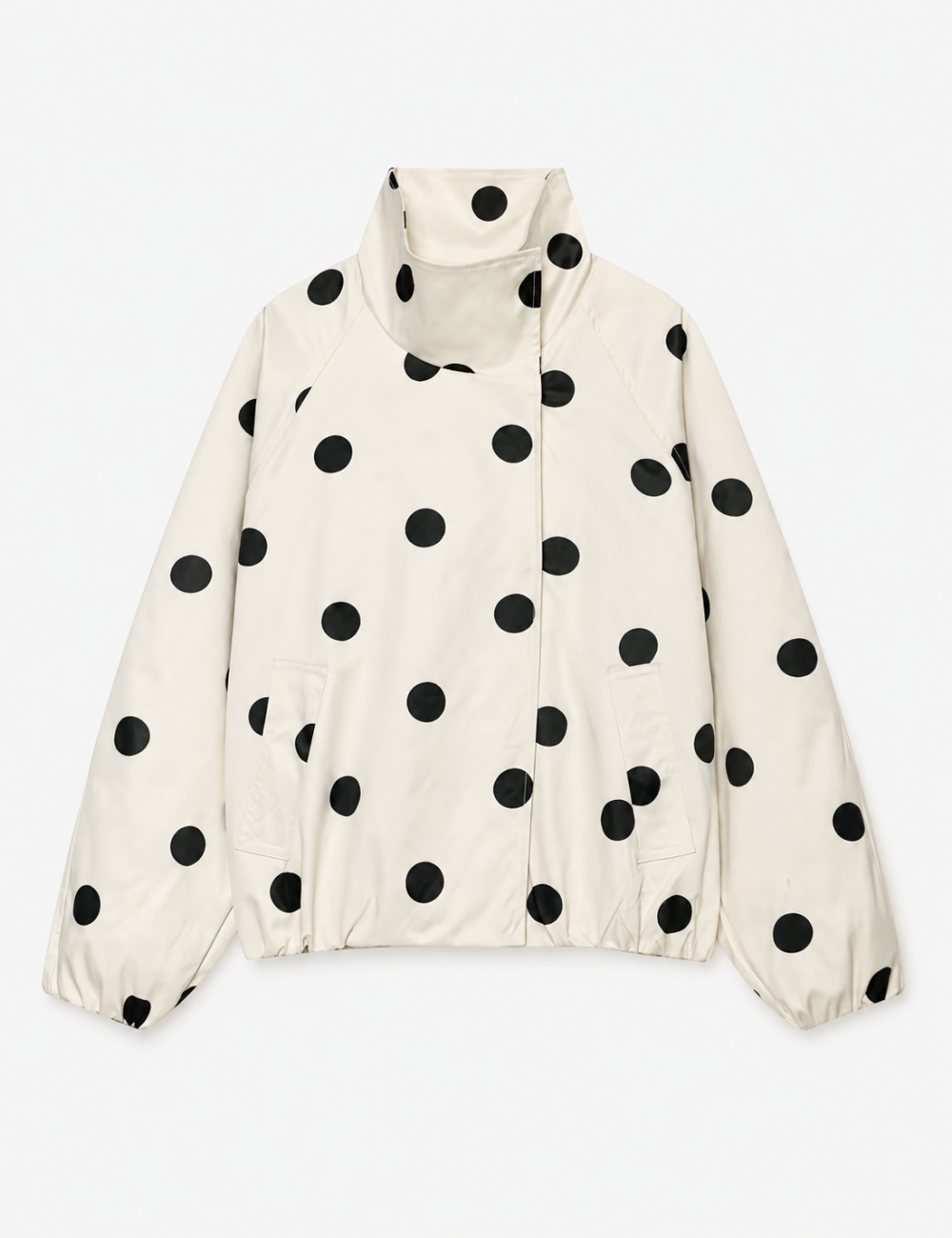 Ladies Casual Polka Dot Stand Collar Crop Jacket