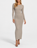 Ladies Boat Neck Ribbed Knit Bodycon Maxi Dress