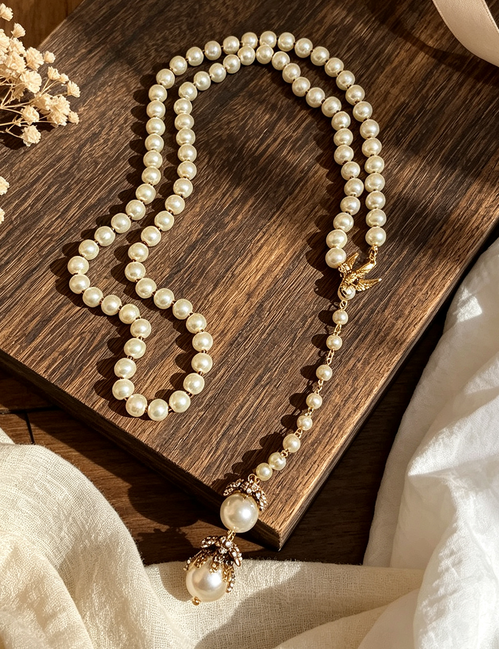 Ladies Retro Faux Pearl Rhinestone Y-Necklace