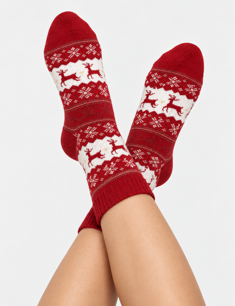 Ladies Christmas Reindeer Thickened Mid Calf Socks 5PCS Set