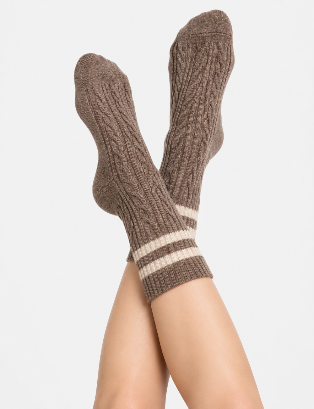 Ladies Striped Cable Knit Thickened Mid Calf Socks
