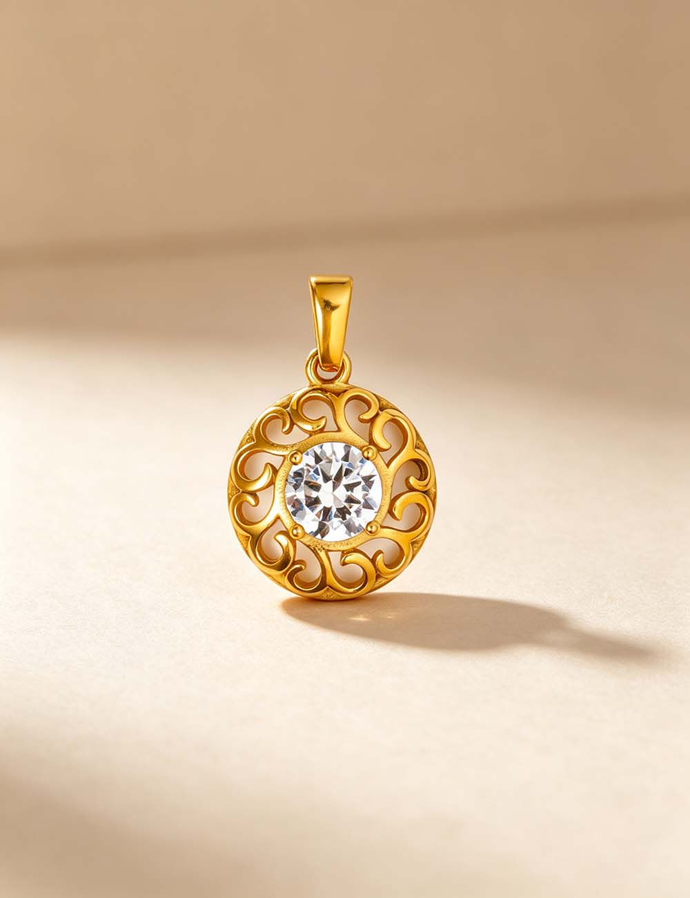 Ladies Minimalist Vintage CZ Sun Flower Charm Pendant