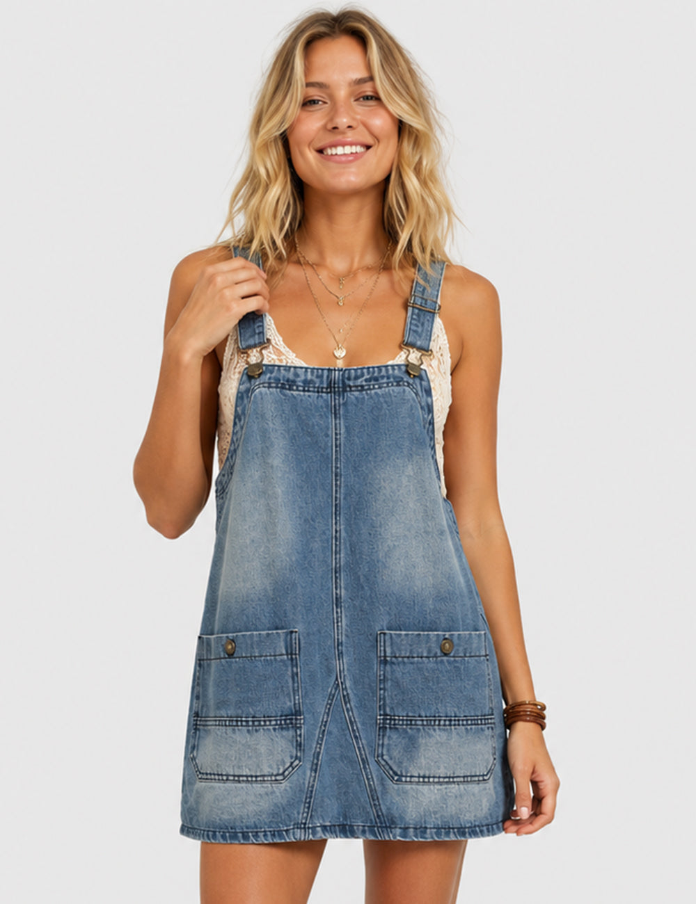 Ladies Pocket Denim Mini Overall Dress
