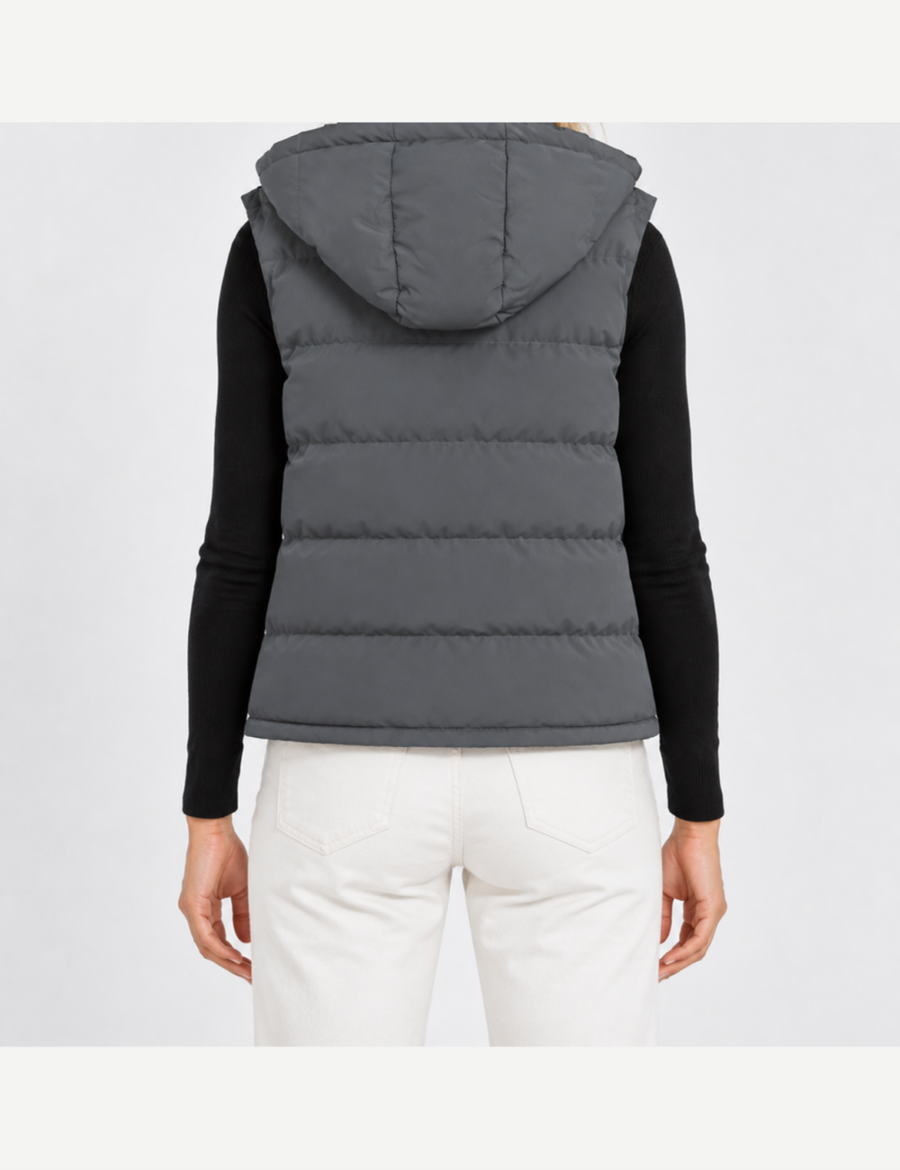 Ladies Stand Collar Hooded Quilted Puffer Vest