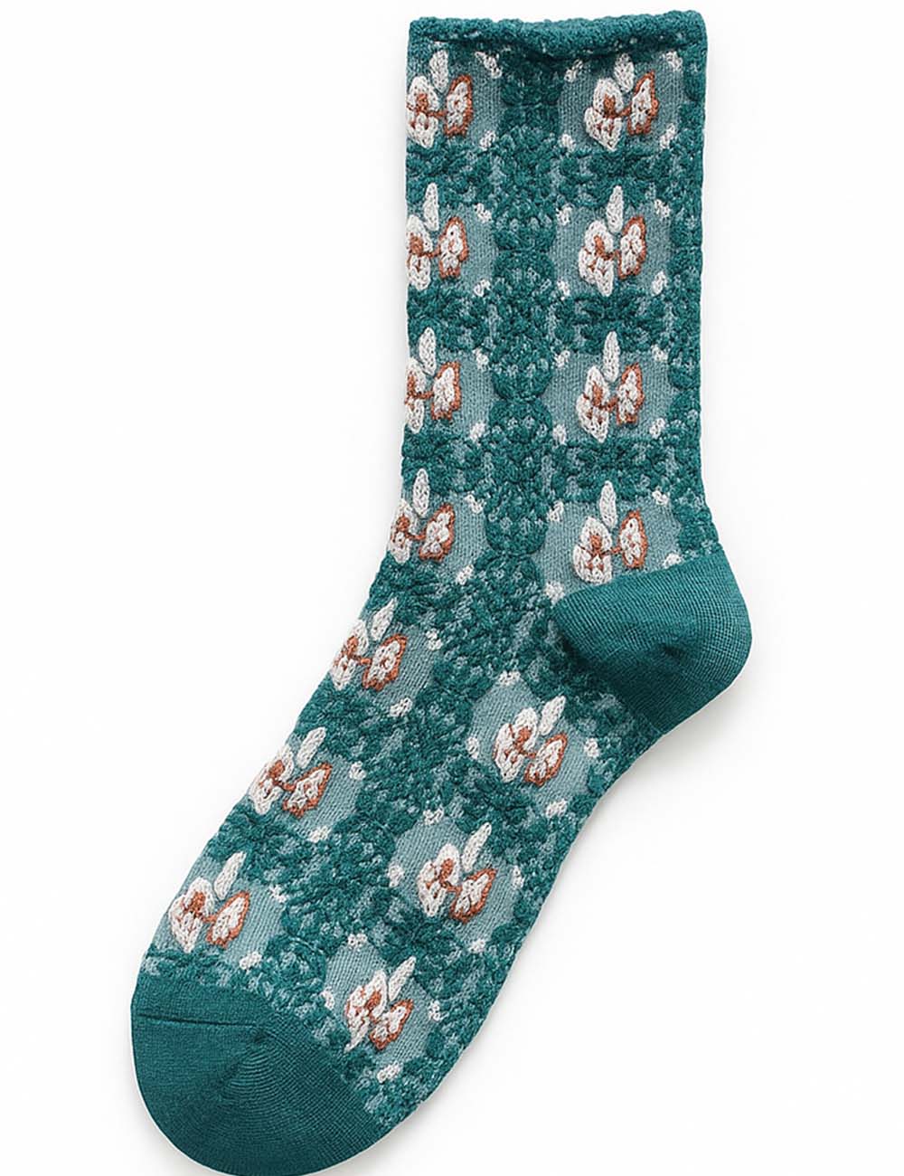 Ladies Vintage Floral Jacquard Mid Calf Socks