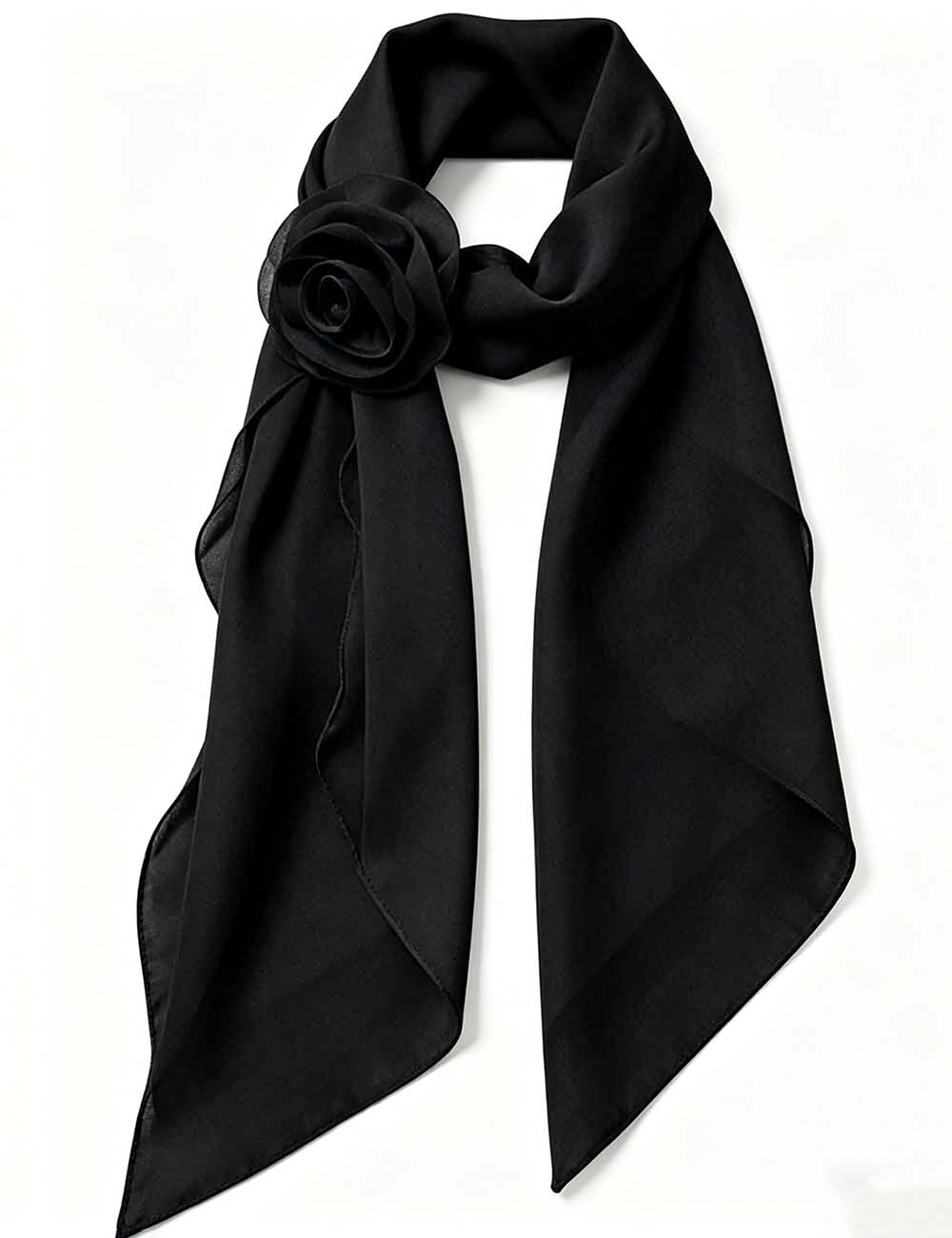 Ladies Chic Solid Color Sheer Detachable 3D Rose Chiffon Scarf