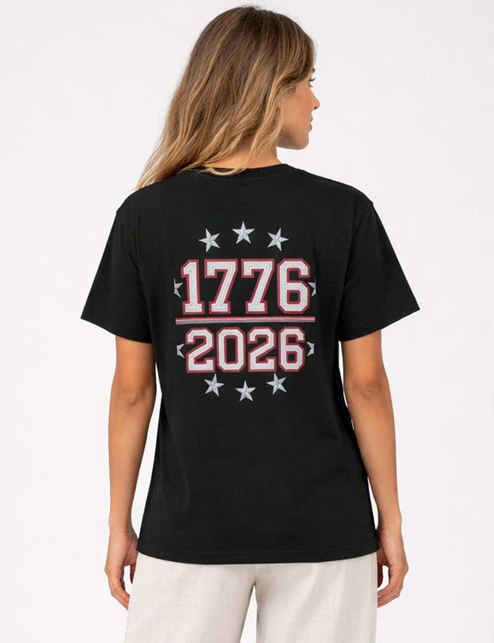 Ladies 4th of July outfit American Flag Stars Print Pullover T-Shirt