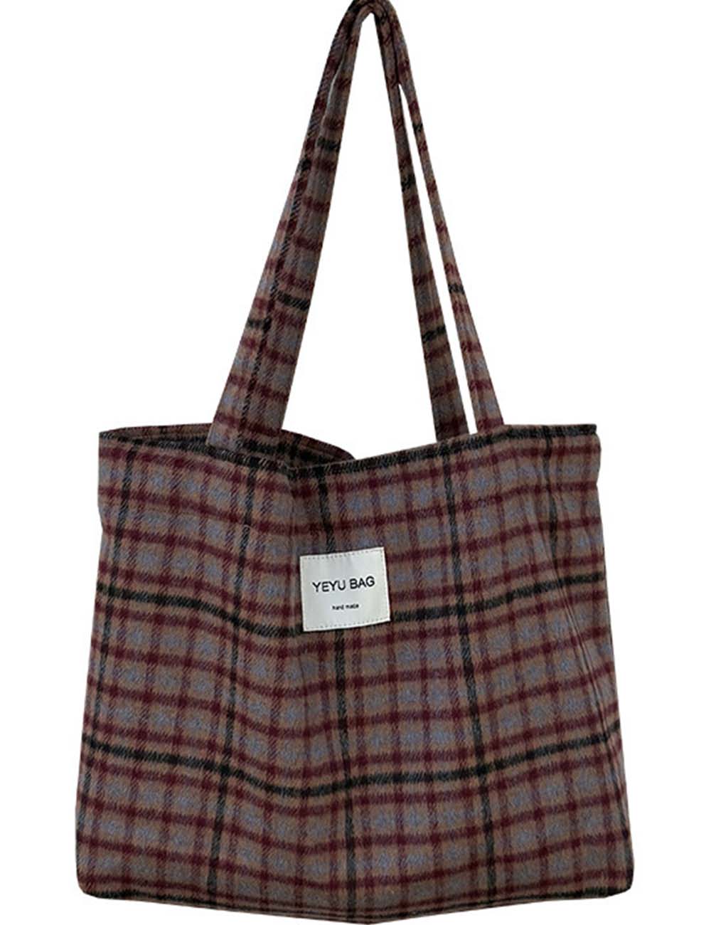 Ladies Vintage Plaid Shoulder Tote Bag