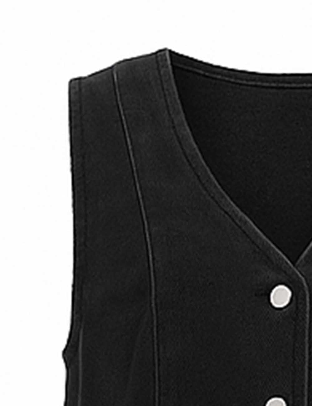 Ladies V-Neck Button Front Denim Vest & Midi Skirt 2PCS Set