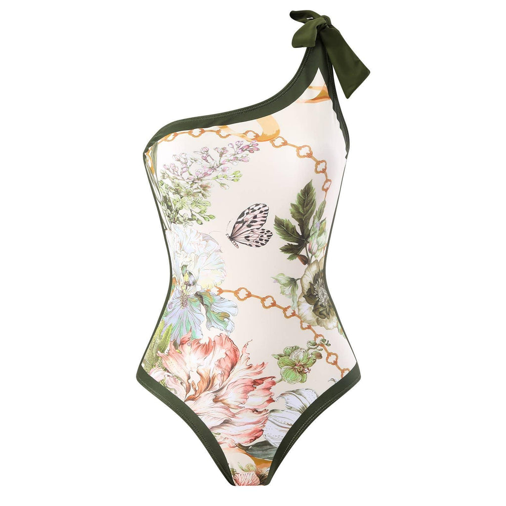 2 PCS Flower Print One Piece Swimwear with Cover Up 2590