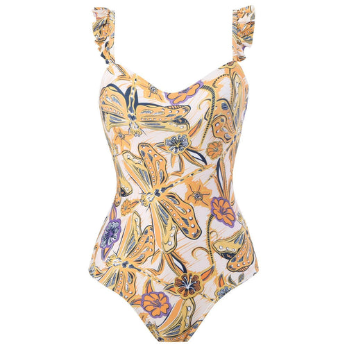 2 Piece Dragonfly Print One Piece Swimwear with Cover Up