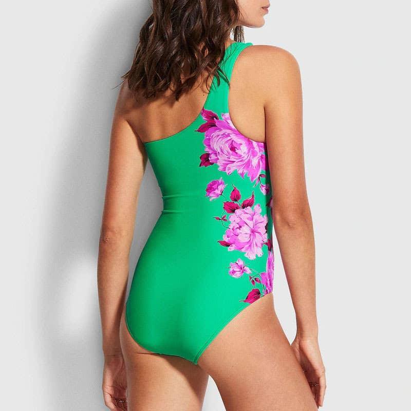 2 Piece Floral Print One Piece Swimwear with Cover Up Y20